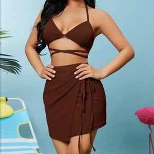 SHEIN Backless Halter Top & Wrap Skirt